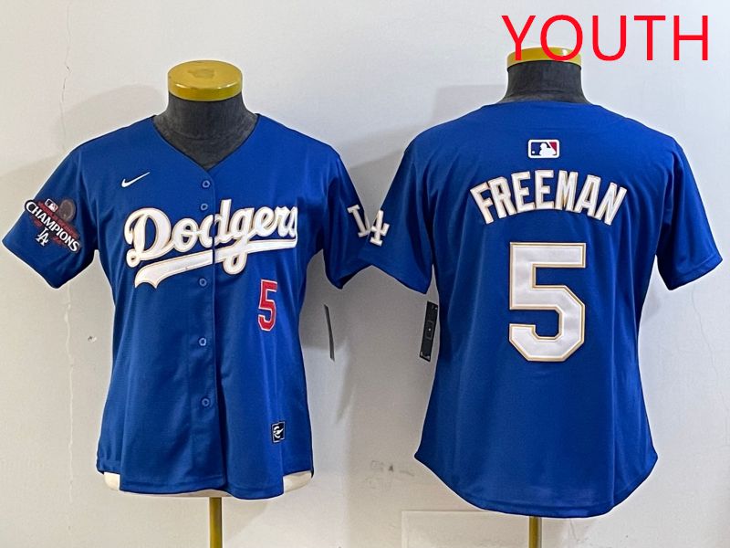 Youth Los Angeles Dodgers #5 Freeman Blue Gold Game 2025 Nike MLB Jersey style 2